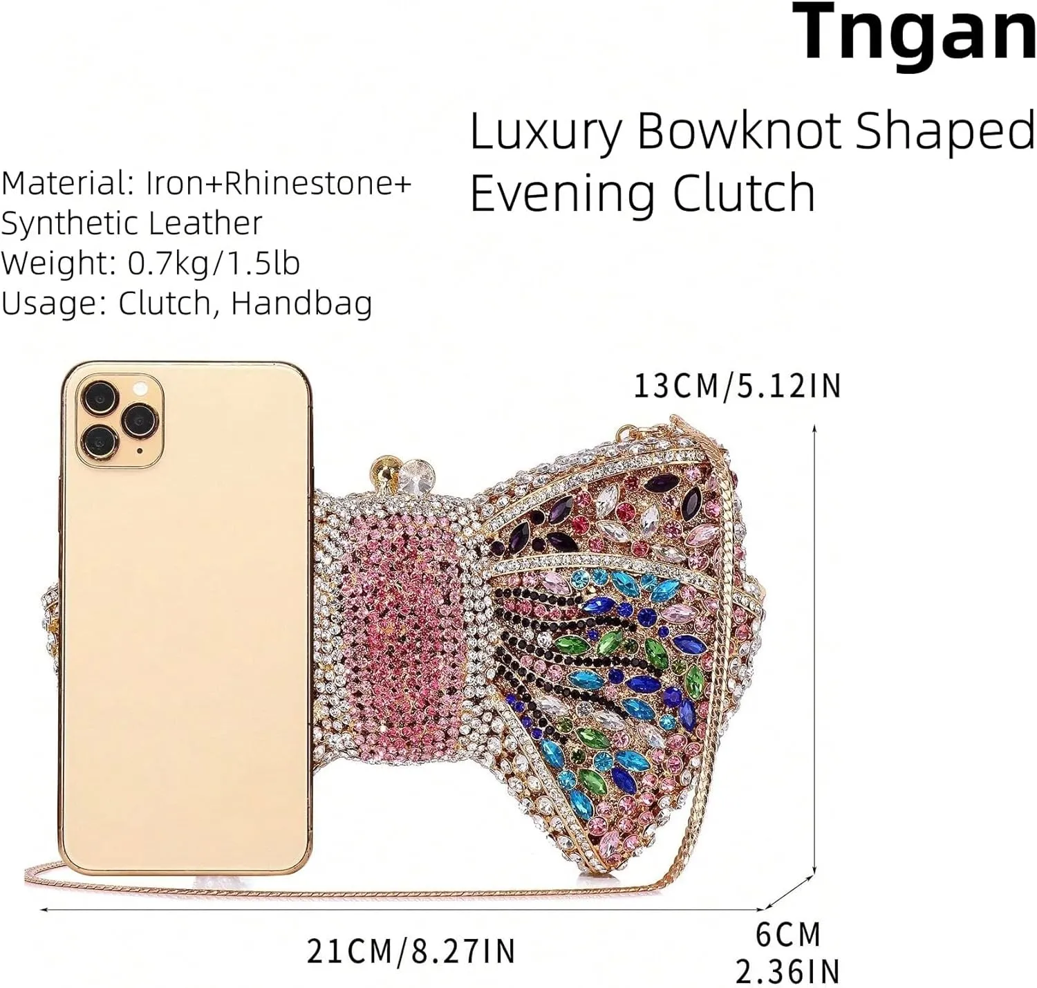 Women Luxury Bowknot Shaped Evening Clutch Sparkling Rhinestones Handbag for Banquet Wedding Party