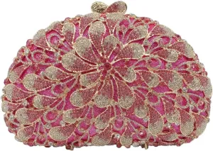 Women Luxury Flower Rhinestone Evening Clutch Bag Hollow Out Bridal Crystal Handbag Party Banquet Wedding Purse