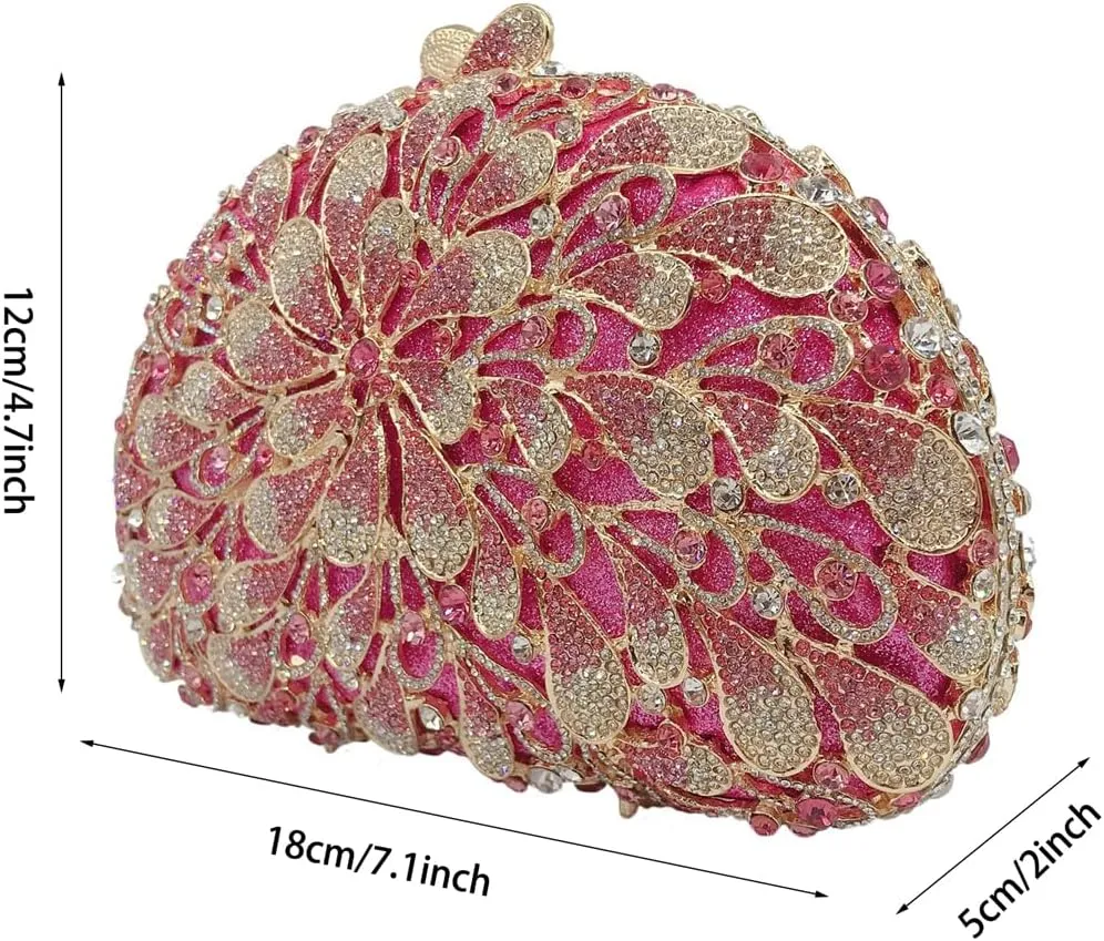 Women Luxury Flower Rhinestone Evening Clutch Bag Hollow Out Bridal Crystal Handbag Party Banquet Wedding Purse