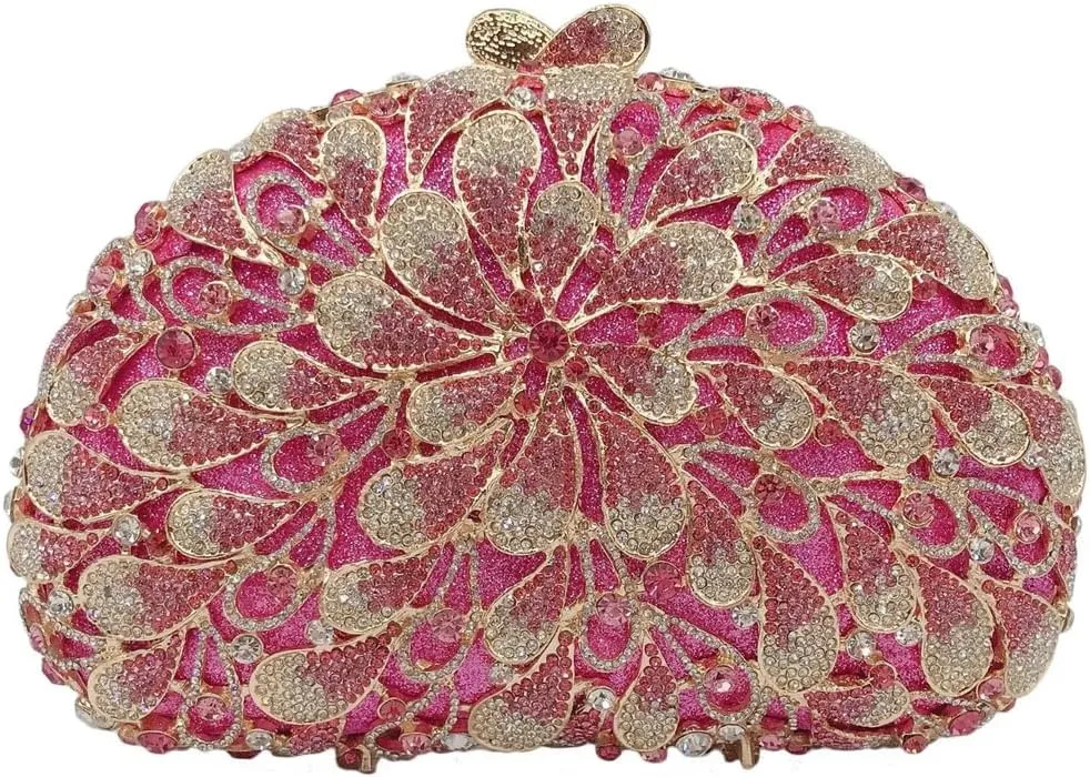 Women Luxury Flower Rhinestone Evening Clutch Bag Hollow Out Bridal Crystal Handbag Party Banquet Wedding Purse