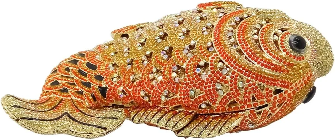 Women Mini Fish Clutch Luxury Rhinestones Purse Sparkling Banquet Handbag Wedding Party Clutch Bag
