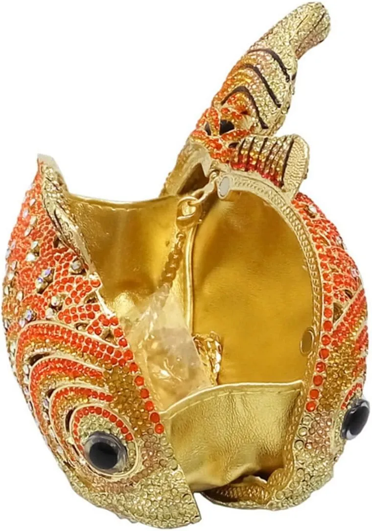 Women Mini Fish Clutch Luxury Rhinestones Purse Sparkling Banquet Handbag Wedding Party Clutch Bag