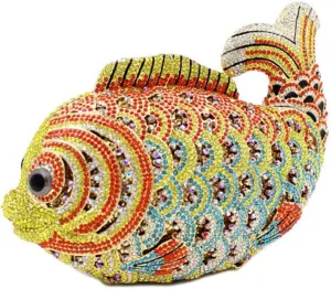 Women Mini Fish Clutch Luxury Rhinestones Purse Sparkling Banquet Handbag Wedding Party Clutch Bag