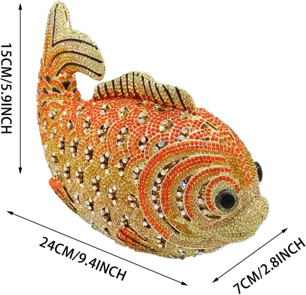 Women Mini Fish Clutch Luxury Rhinestones Purse Sparkling Banquet Handbag Wedding Party Clutch Bag