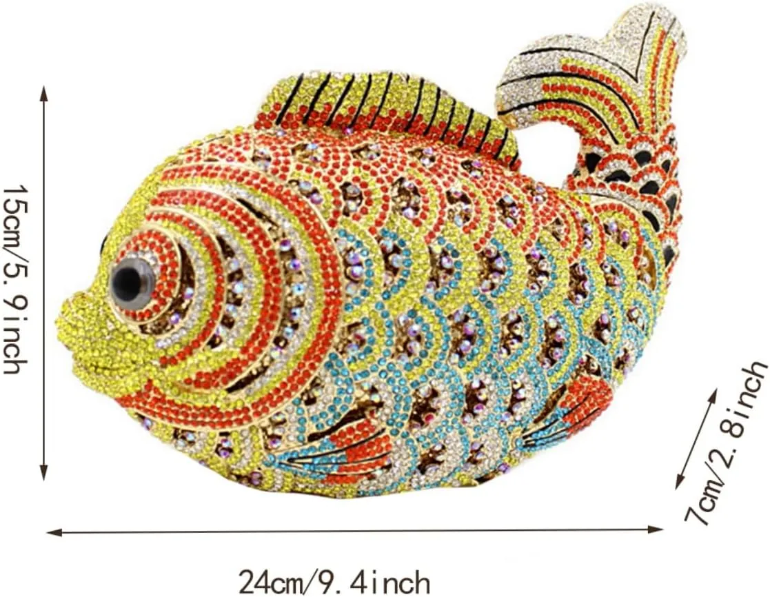 Women Mini Fish Clutch Luxury Rhinestones Purse Sparkling Banquet Handbag Wedding Party Clutch Bag