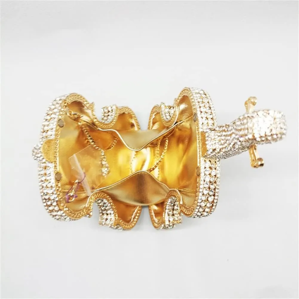 Women Mini Violin Evening Bag Sparkling Rhinestones Clutch Wedding Party Banquet Purse