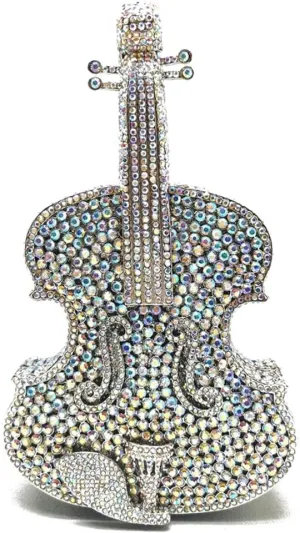 Women Mini Violin Evening Bag Sparkling Rhinestones Clutch Wedding Party Banquet Purse