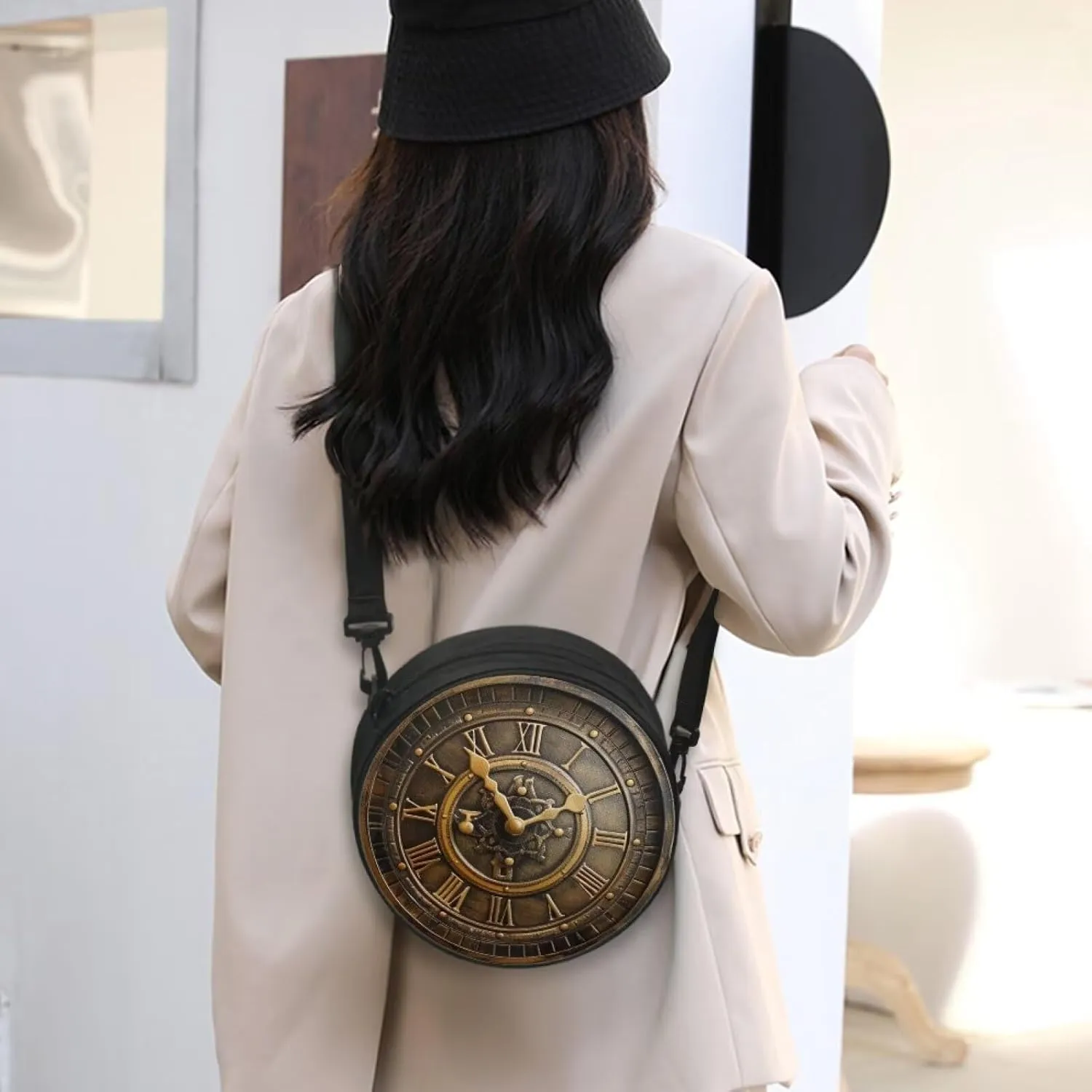 Women Novelty Round Clock Shape Zippered Clock Purses for Women Tote Handbag Shoulder Bag, Gift for Mom Girlfriend