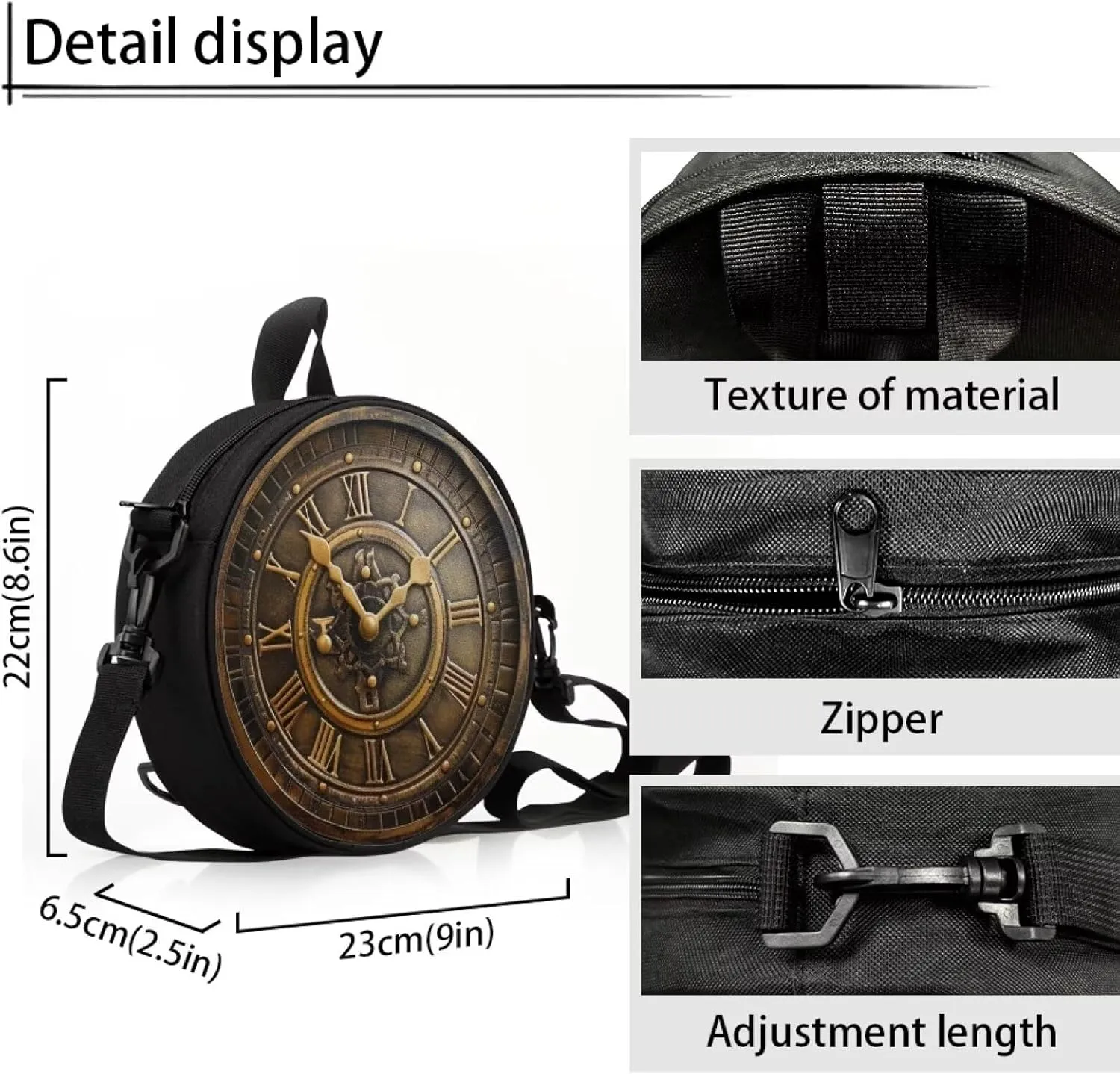 Women Novelty Round Clock Shape Zippered Clock Purses for Women Tote Handbag Shoulder Bag, Gift for Mom Girlfriend
