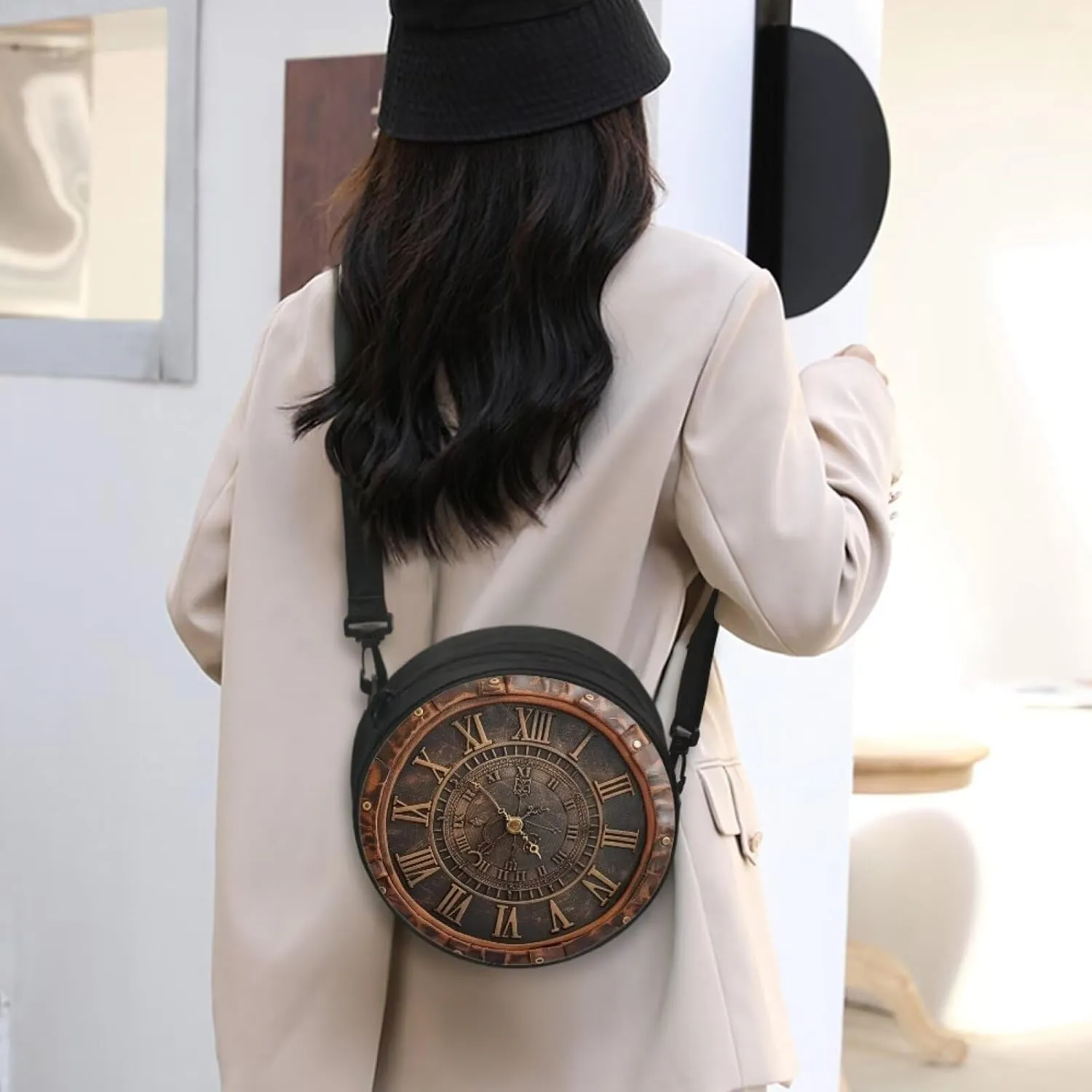 Women Novelty Round Clock Shape Zippered Clock Purses for Women Tote Handbag Shoulder Bag, Gift for Mom Girlfriend