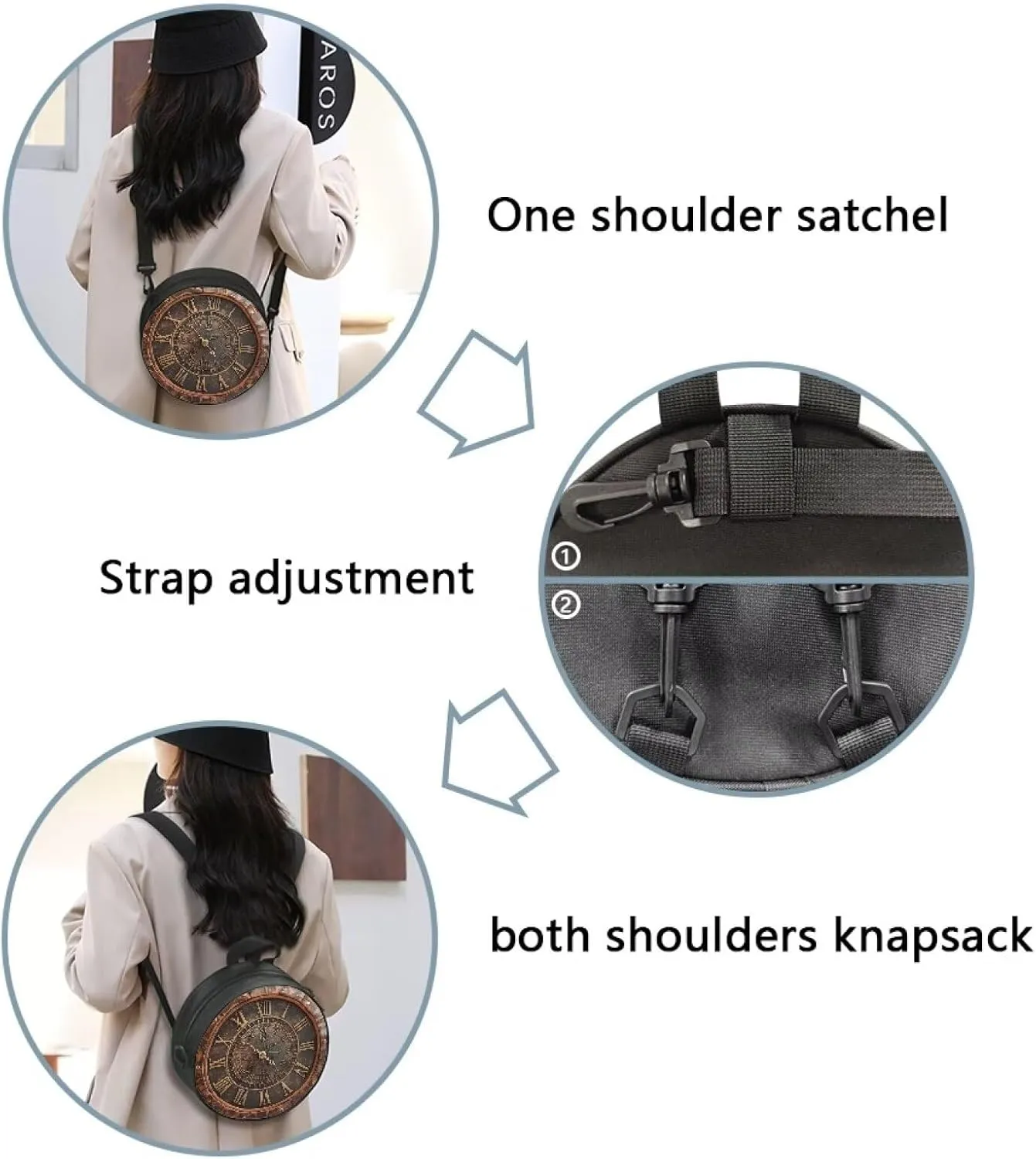 Women Novelty Round Clock Shape Zippered Clock Purses for Women Tote Handbag Shoulder Bag, Gift for Mom Girlfriend
