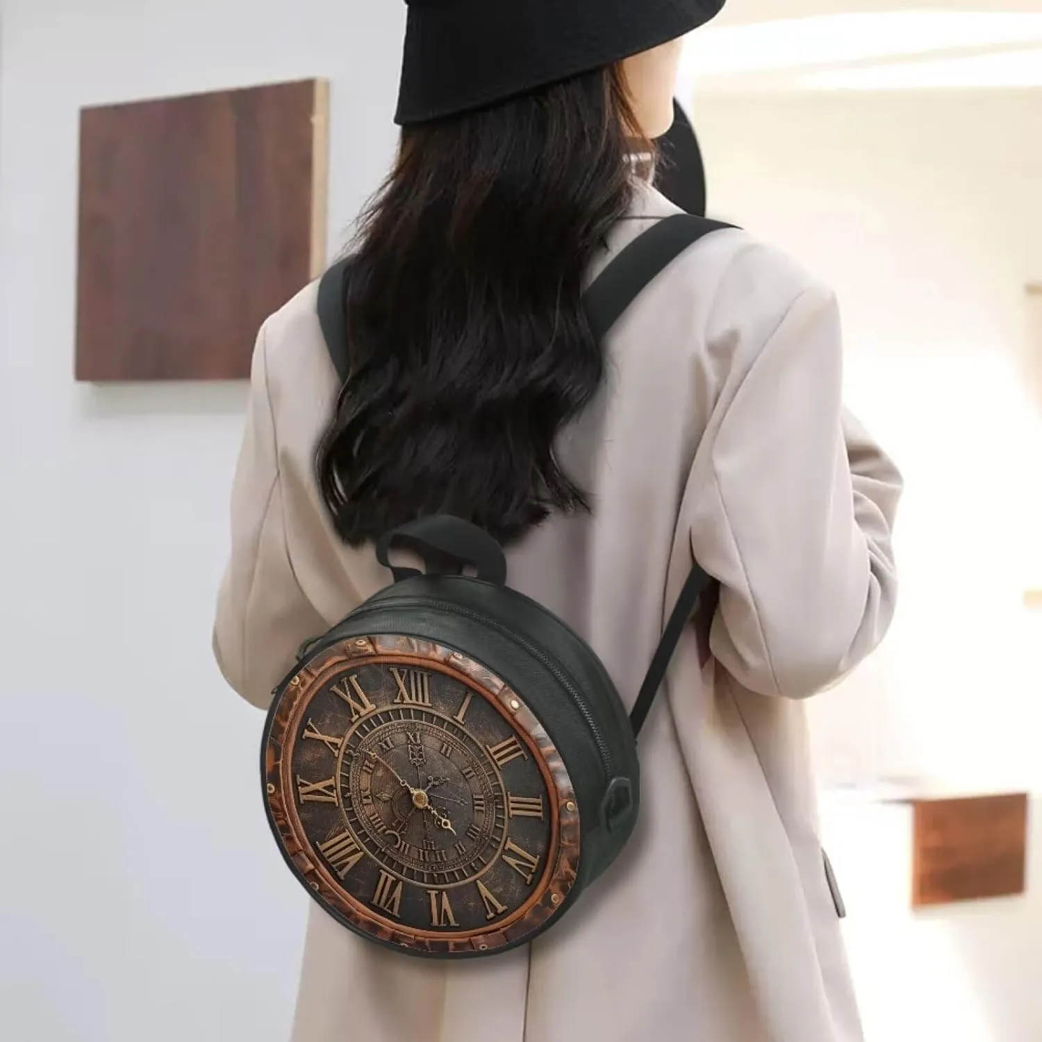 Women Novelty Round Clock Shape Zippered Clock Purses for Women Tote Handbag Shoulder Bag, Gift for Mom Girlfriend