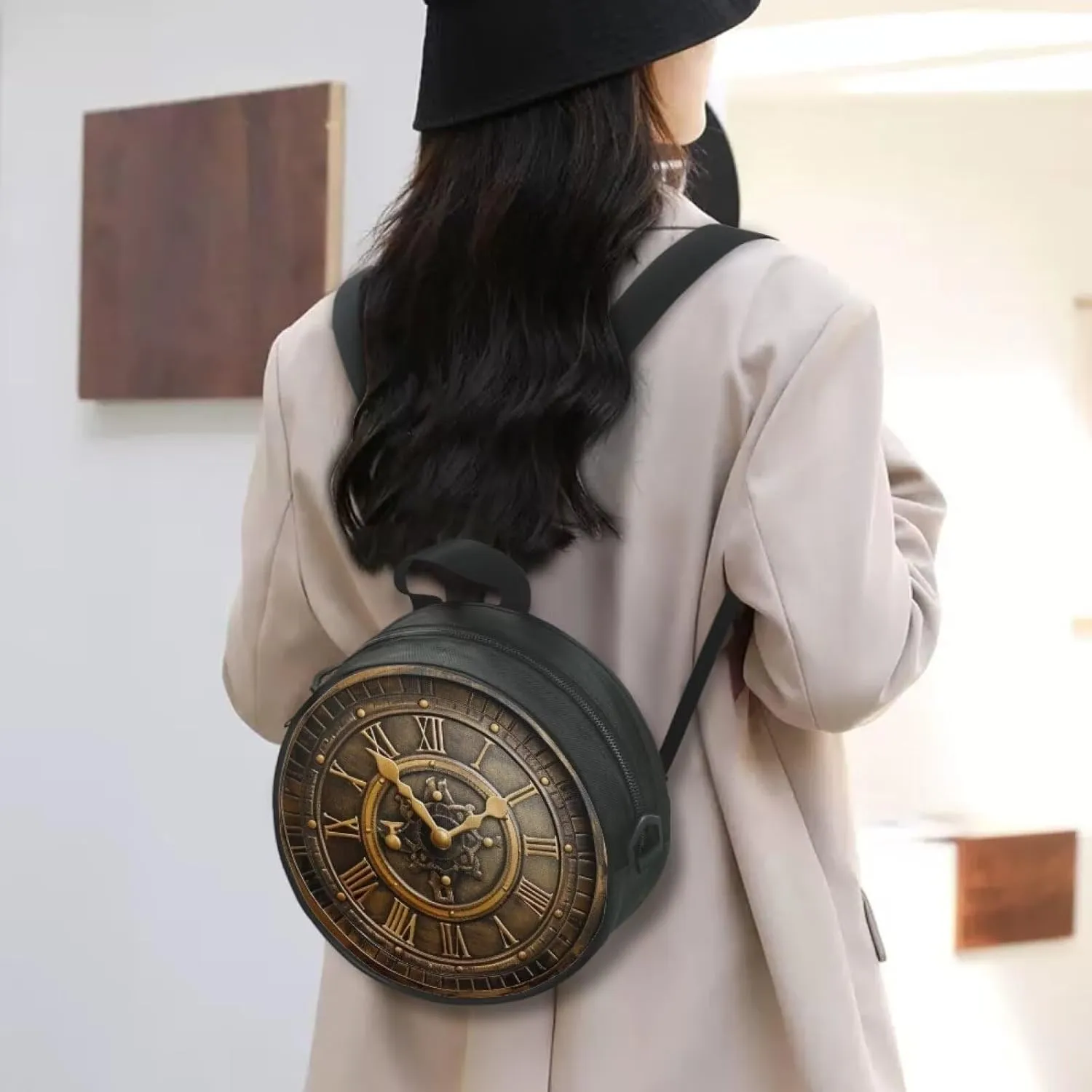 Women Novelty Round Clock Shape Zippered Clock Purses for Women Tote Handbag Shoulder Bag, Gift for Mom Girlfriend
