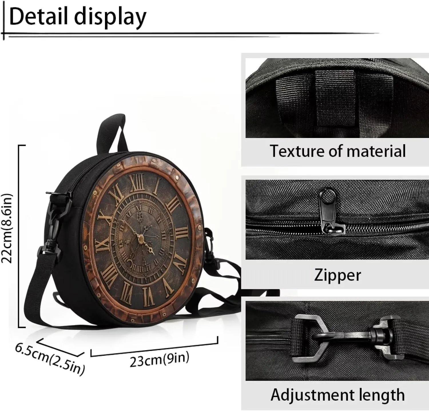 Women Novelty Round Clock Shape Zippered Clock Purses for Women Tote Handbag Shoulder Bag, Gift for Mom Girlfriend