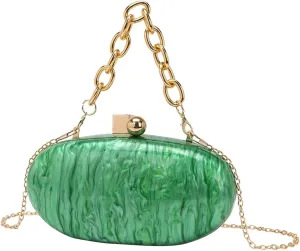 Women Oval Acrylic Evening Clutch Bag Ladies Marble Purses and Handbags Pearl Acrylic Shoulder Bag for Wedding Party