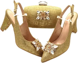 Women Pointed Toe Shoes Matching Bag Set for Nigerian Ladies Wedding Party