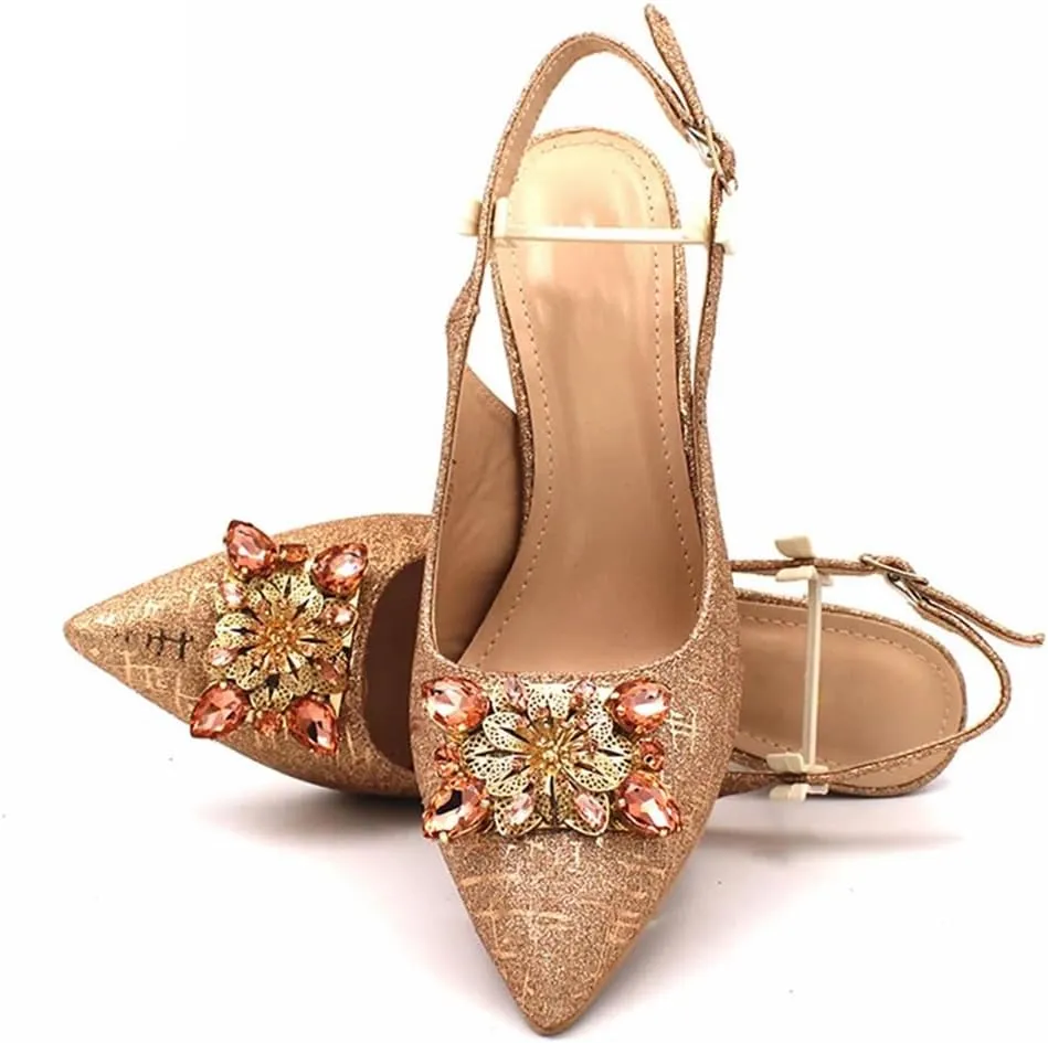 Women Pointed Toe Shoes Matching Bag Set for Nigerian Ladies Wedding Party