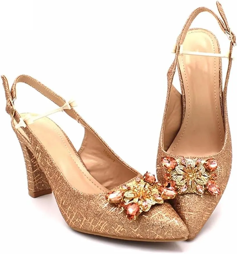 Women Pointed Toe Shoes Matching Bag Set for Nigerian Ladies Wedding Party