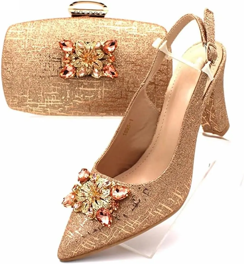 Women Pointed Toe Shoes Matching Bag Set for Nigerian Ladies Wedding Party