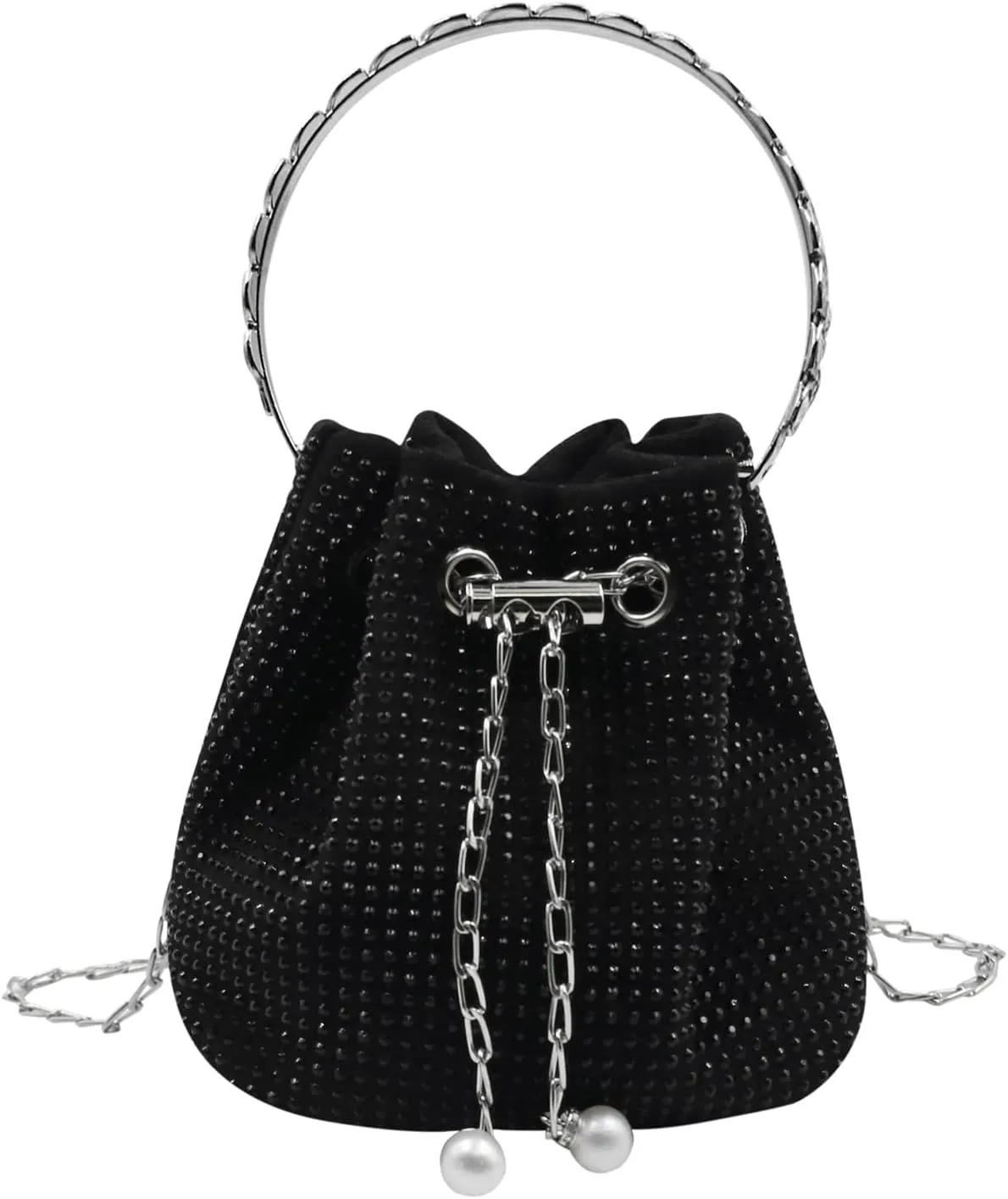Women Rhinestone Evening Clutch Luxury Diamond Bucket Bag with Drawstring shining Crossbody Shoulder Purse for Prom