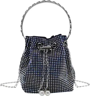 Women Rhinestone Evening Clutch Luxury Diamond Bucket Bag with Drawstring shining Crossbody Shoulder Purse for Prom