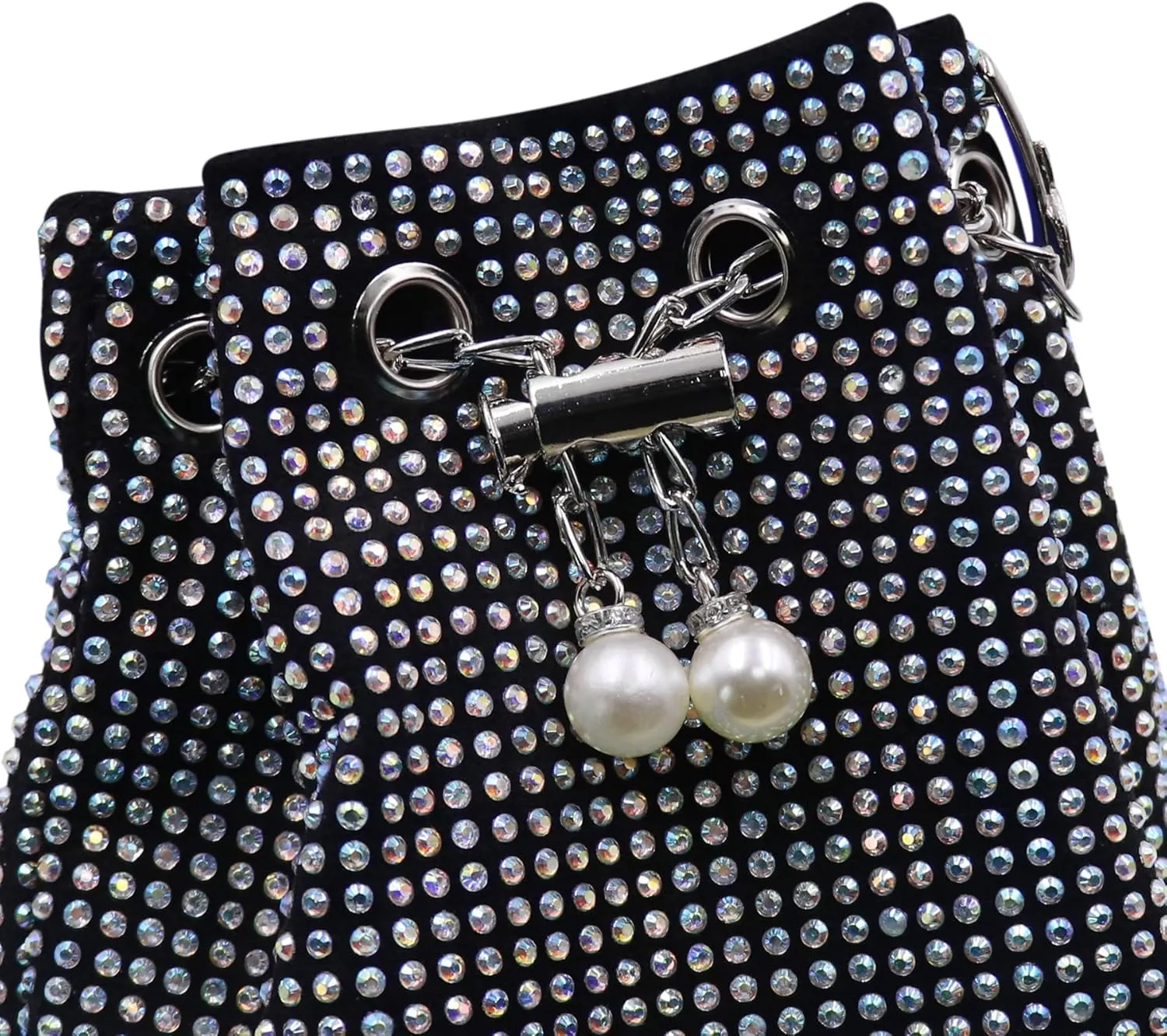 Women Rhinestone Evening Clutch Luxury Diamond Bucket Bag with Drawstring shining Crossbody Shoulder Purse for Prom