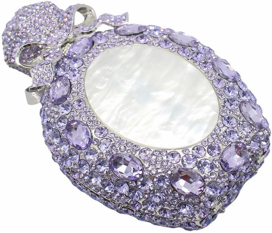 Women Rhinestone Perfume Bottle Clutch Purse Luxury Shell Crystal Evening Bag Cute Diamond Wedding Party Handbag