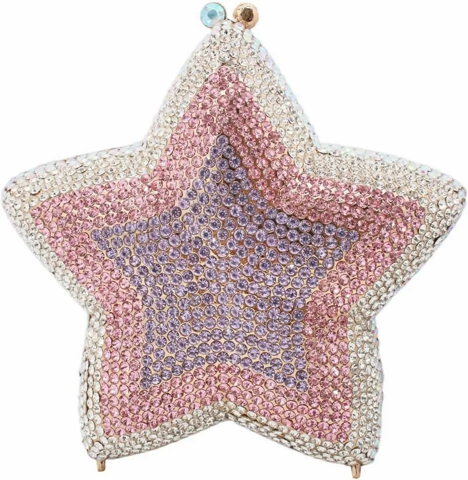 Women Rhinestone Star Shape Clutch Purse Unique Crystal Evening Bag Luxury Chain Handbag for Wedding Cocktail Party