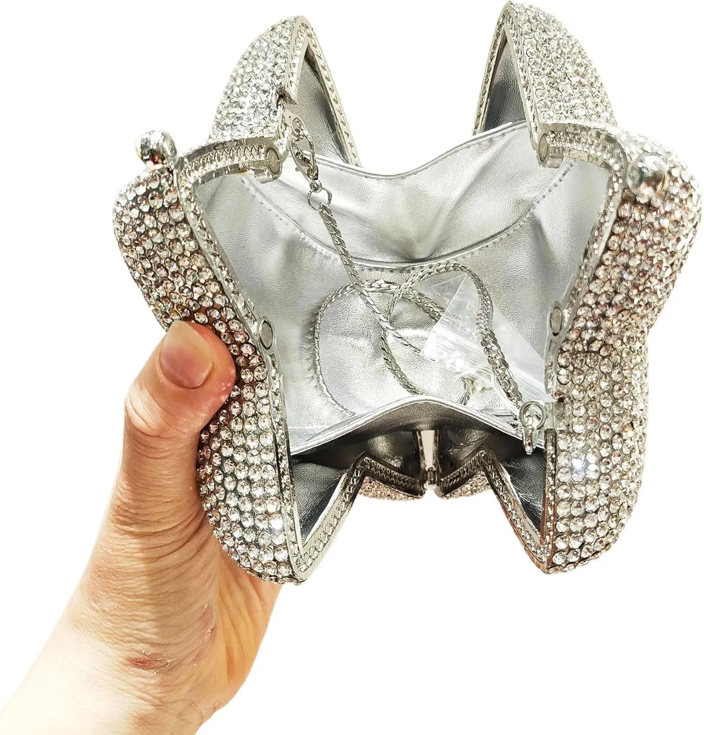 Women Rhinestone Star Shape Clutch Purse Unique Crystal Evening Bag Luxury Chain Handbag for Wedding Cocktail Party