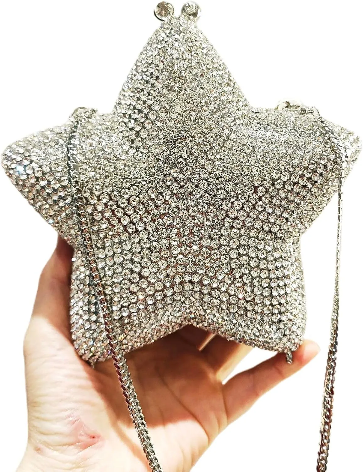 Women Rhinestone Star Shape Clutch Purse Unique Crystal Evening Bag Luxury Chain Handbag for Wedding Cocktail Party