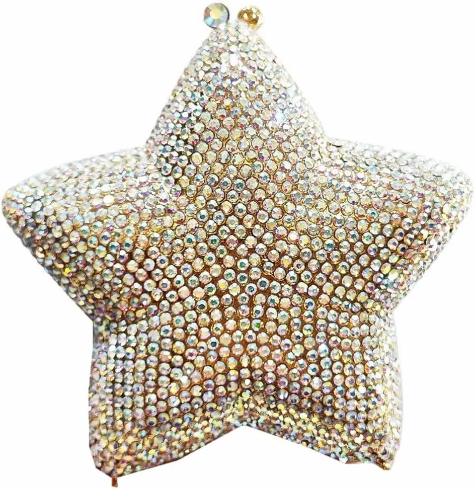 Women Rhinestone Star Shape Clutch Purse Unique Crystal Evening Bag Luxury Chain Handbag for Wedding Cocktail Party