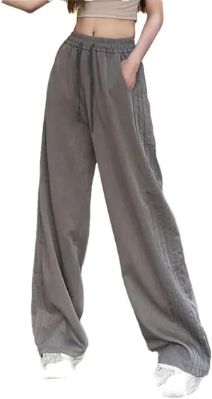 Women Side Stripes Suit Pants Lady Elastic High Leg Trousers Female Vintage Straight Leg Designer Slacks Gray XL