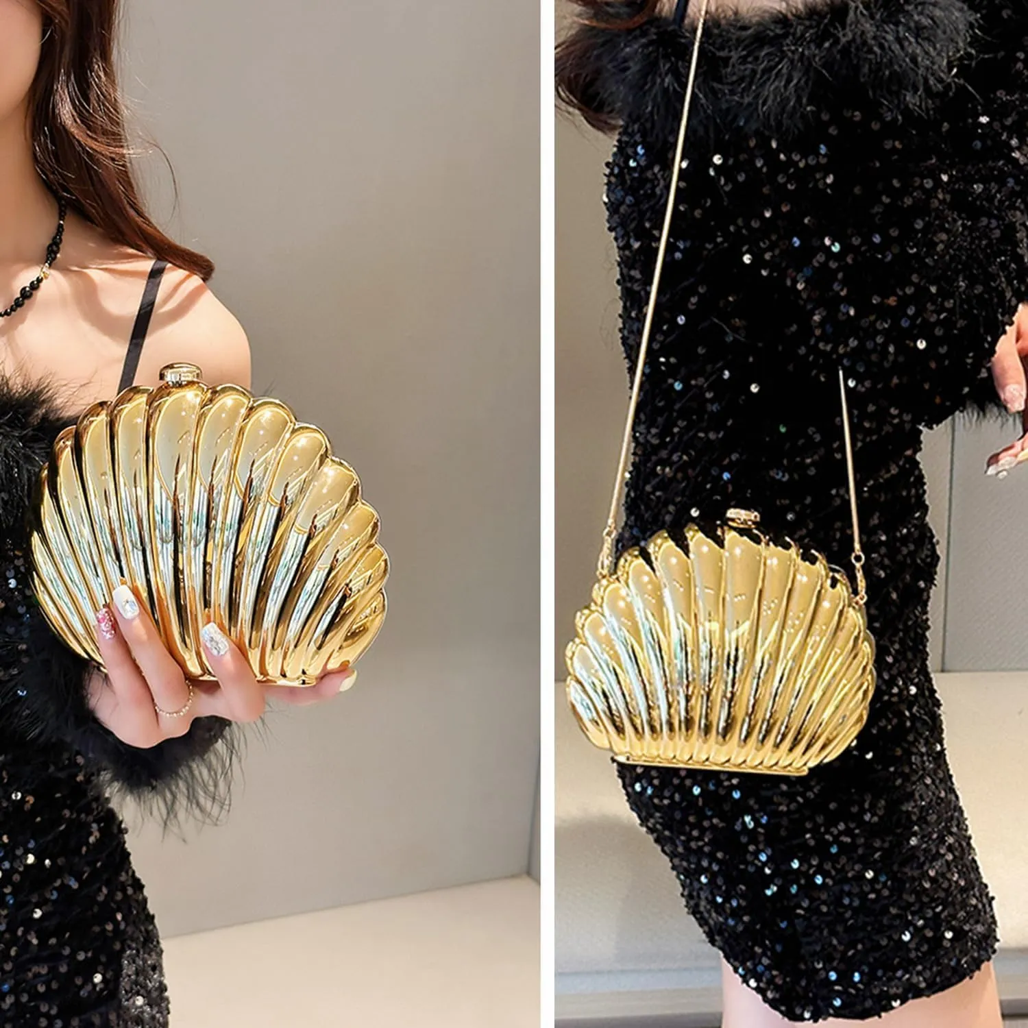 Women Sparkly Acrylic Clutch Unique Shape Metallic Handbag Fancy Evening Bags for Party Prom