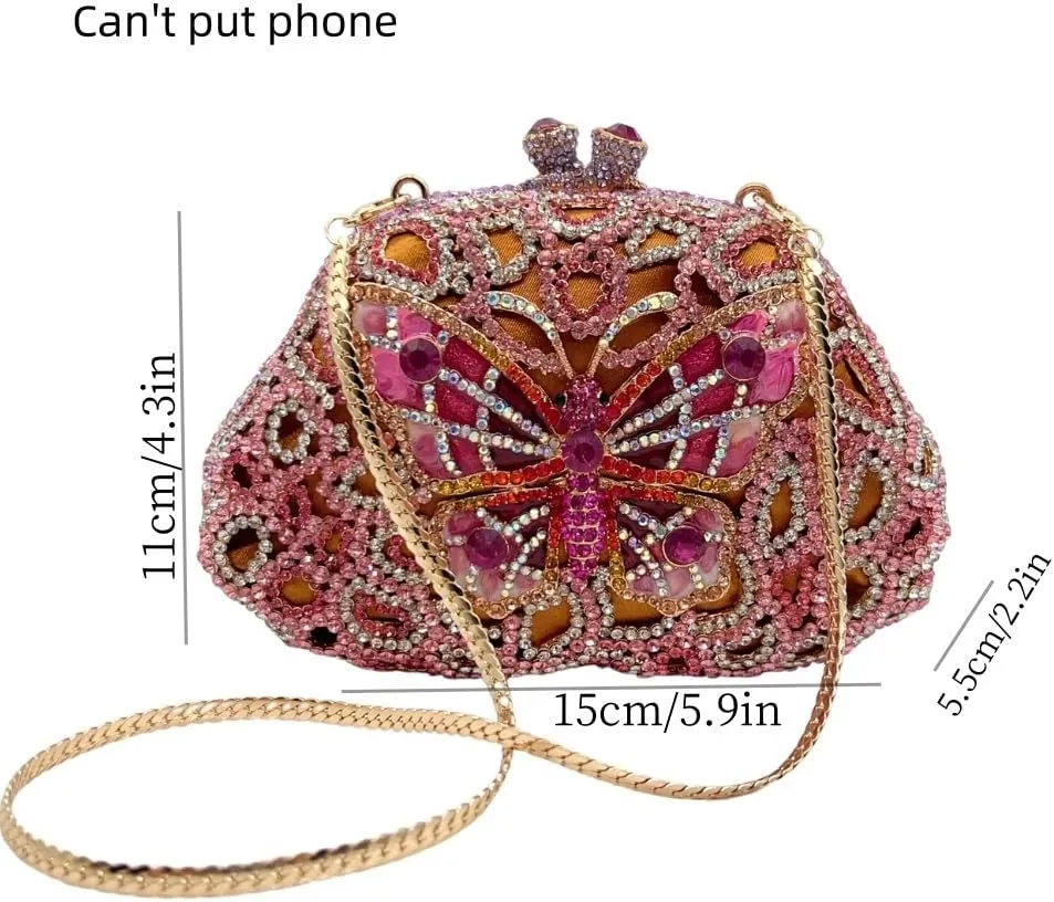 Women Sparkly Butterfly Rhinestone Clutch Luxury Crystal Evening Bag Small Bridal Handbag Wedding Party Purse