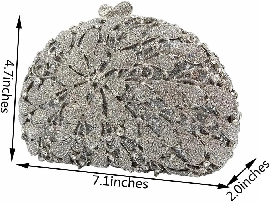 Women Sparkly Crystal Rhinestone Clutch Purse Flower Evening Bag Wedding Bridal Purse Handbag for Party Prom Cocktail