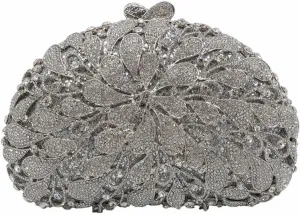 Women Sparkly Crystal Rhinestone Clutch Purse Flower Evening Bag Wedding Bridal Purse Handbag for Party Prom Cocktail