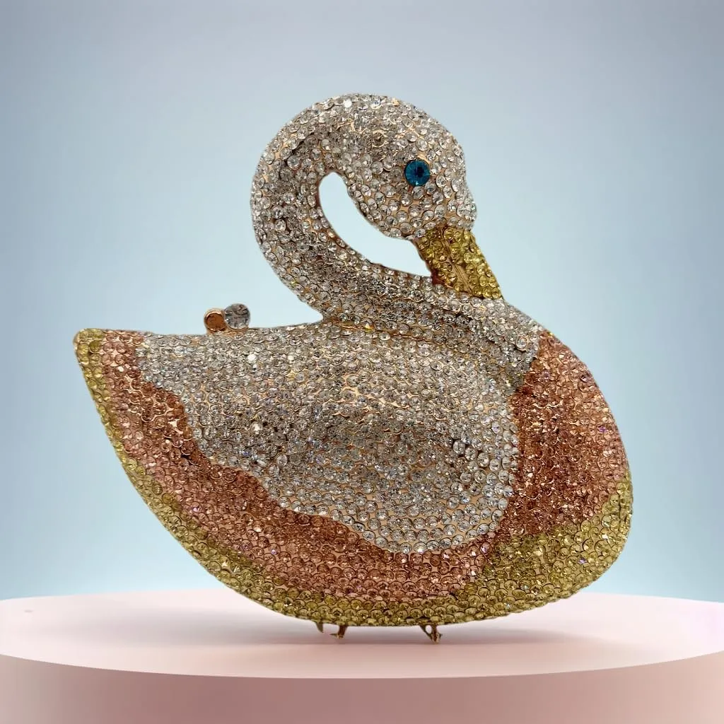 Women Swan Rhinestone Evening Bag Glitter Crystal Clutch Purse Elegant Handbag for Wedding Engagement Date