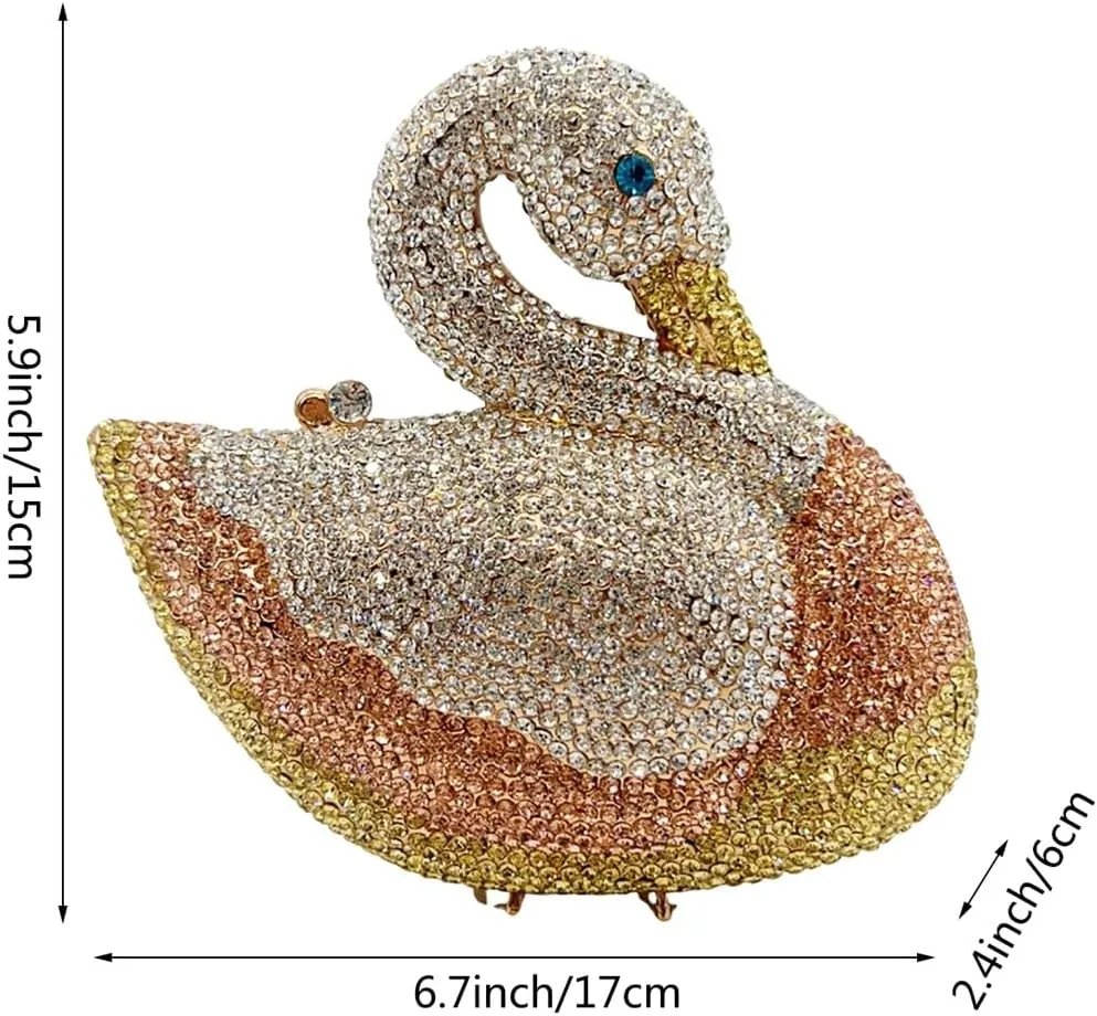 Women Swan Rhinestone Evening Bag Glitter Crystal Clutch Purse Elegant Handbag for Wedding Engagement Date