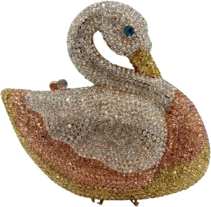 Women Swan Rhinestone Evening Bag Glitter Crystal Clutch Purse Elegant Handbag for Wedding Engagement Date
