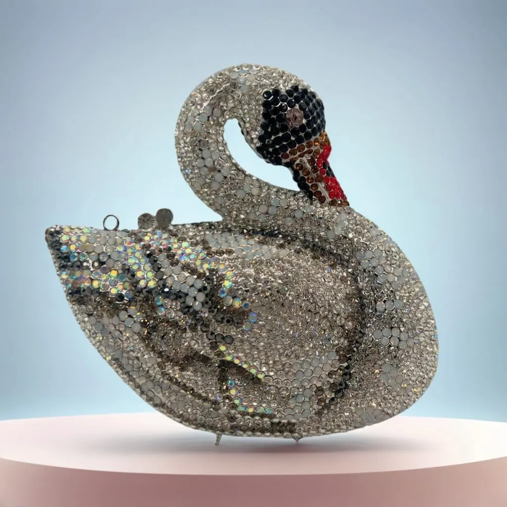 Women Swan Rhinestone Evening Bag Glitter Crystal Clutch Purse Elegant Handbag for Wedding Engagement Date