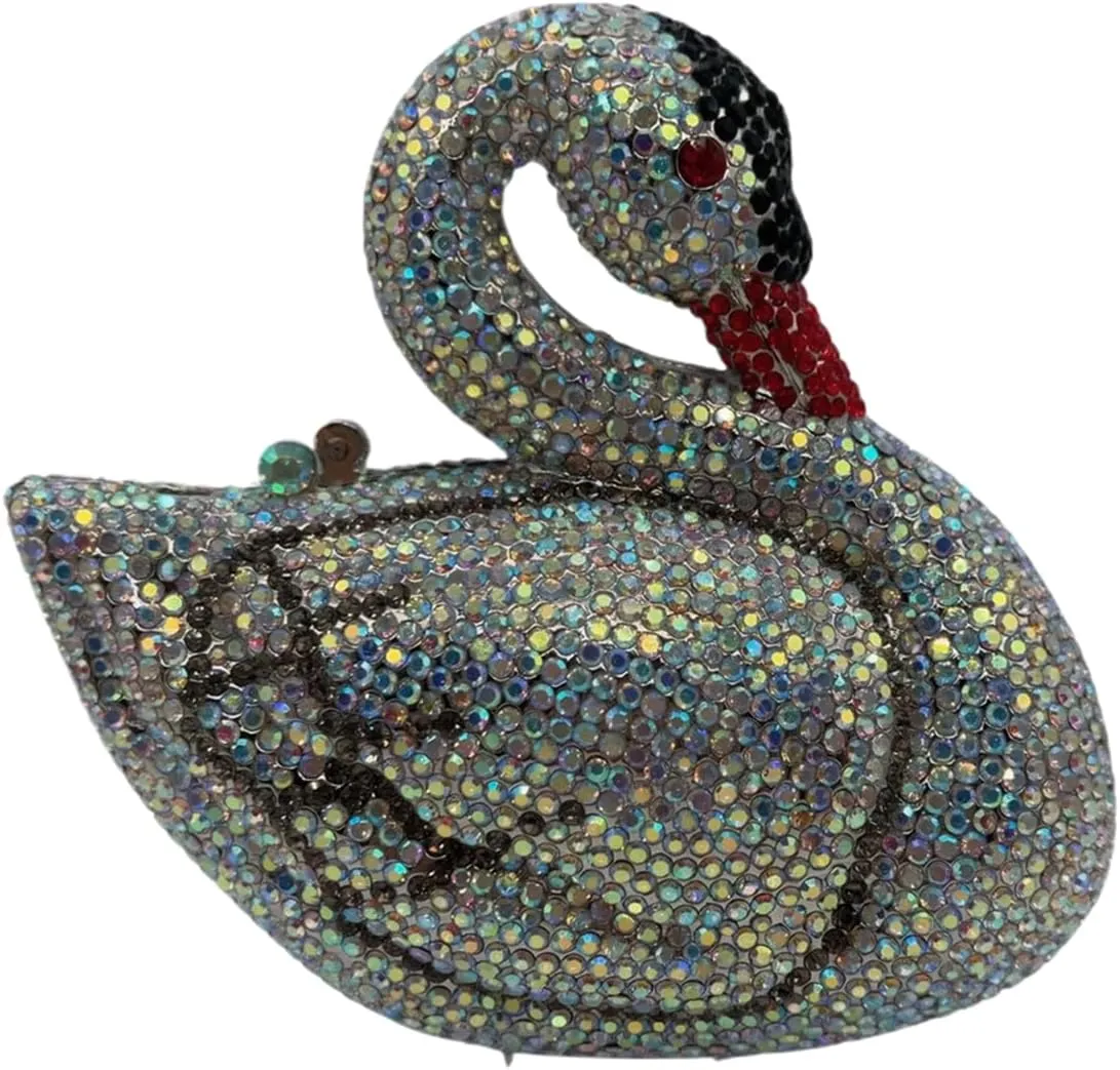 Women Swan Rhinestone Evening Bag Glitter Crystal Clutch Purse Elegant Handbag for Wedding Engagement Date