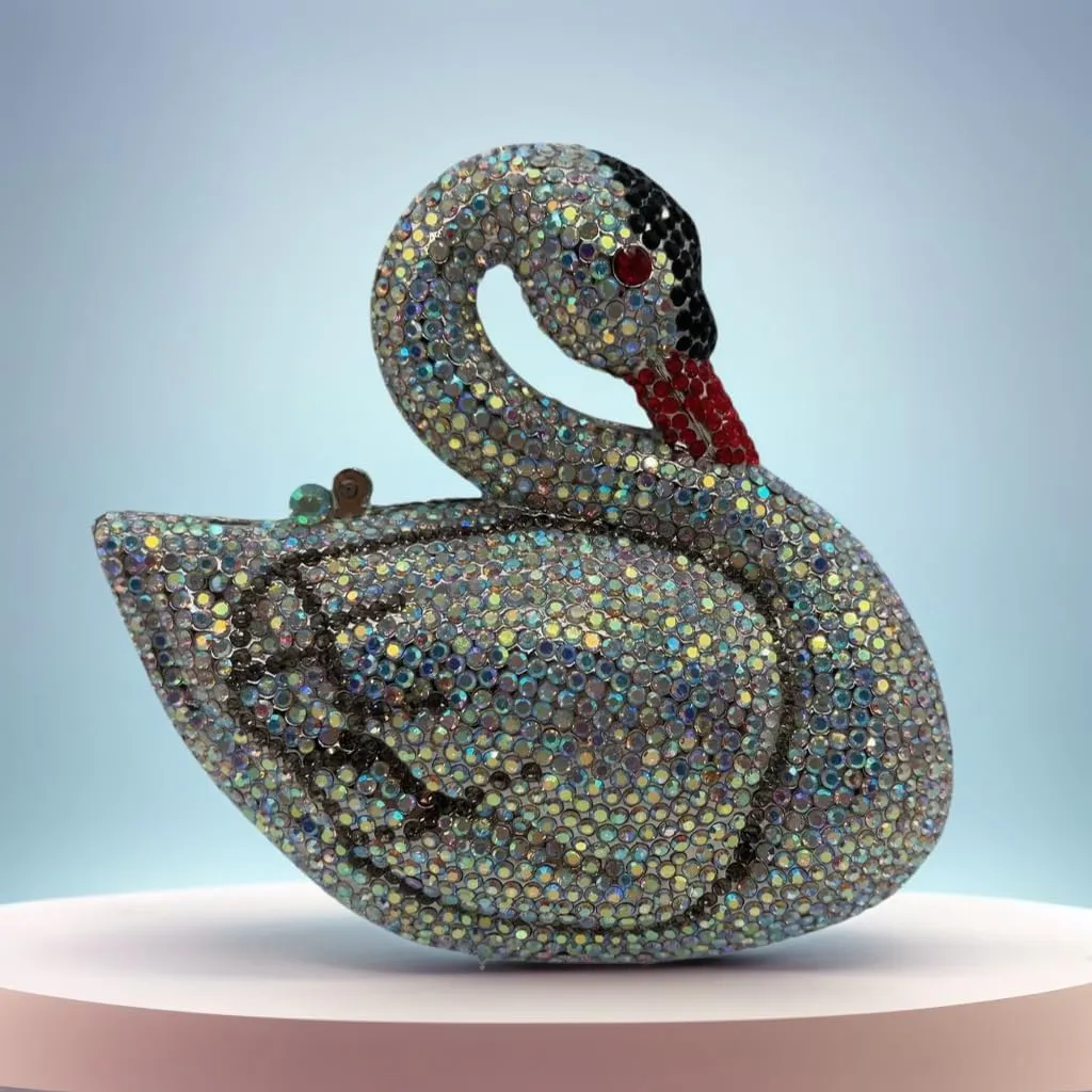 Women Swan Rhinestone Evening Bag Glitter Crystal Clutch Purse Elegant Handbag for Wedding Engagement Date