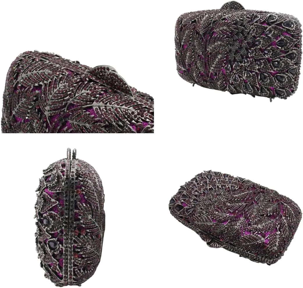 Women Vine Evening Handbag Sparkling Rhinestone Leaf Pattern Clutch Elegant Purse Bag for Party Wedding Banquet