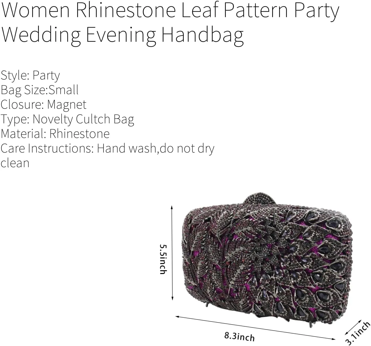 Women Vine Evening Handbag Sparkling Rhinestone Leaf Pattern Clutch Elegant Purse Bag for Party Wedding Banquet