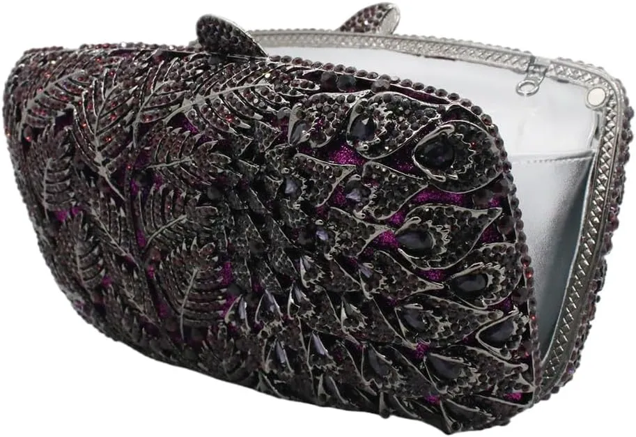 Women Vine Evening Handbag Sparkling Rhinestone Leaf Pattern Clutch Elegant Purse Bag for Party Wedding Banquet
