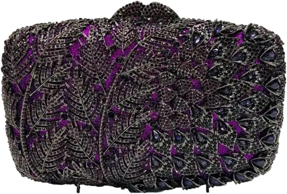 Women Vine Evening Handbag Sparkling Rhinestone Leaf Pattern Clutch Elegant Purse Bag for Party Wedding Banquet