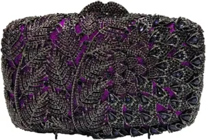 Women Vine Evening Handbag Sparkling Rhinestone Leaf Pattern Clutch Elegant Purse Bag for Party Wedding Banquet