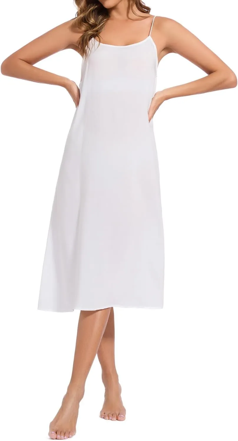 Women's 100% Cotton Long Full Slips Under Dress Nightgowns Cami Slip Dress Sleepwear Chemises Petticoat Negligee
