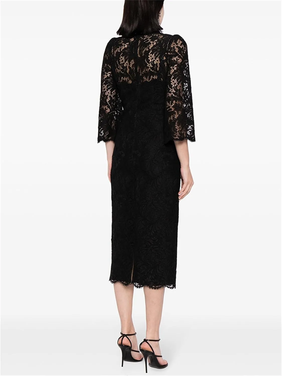 Women's 2025 Designer Lace Dress Beaded Diamond Long Sleeve Round Neck Slim Female Midi Elegant Dresses