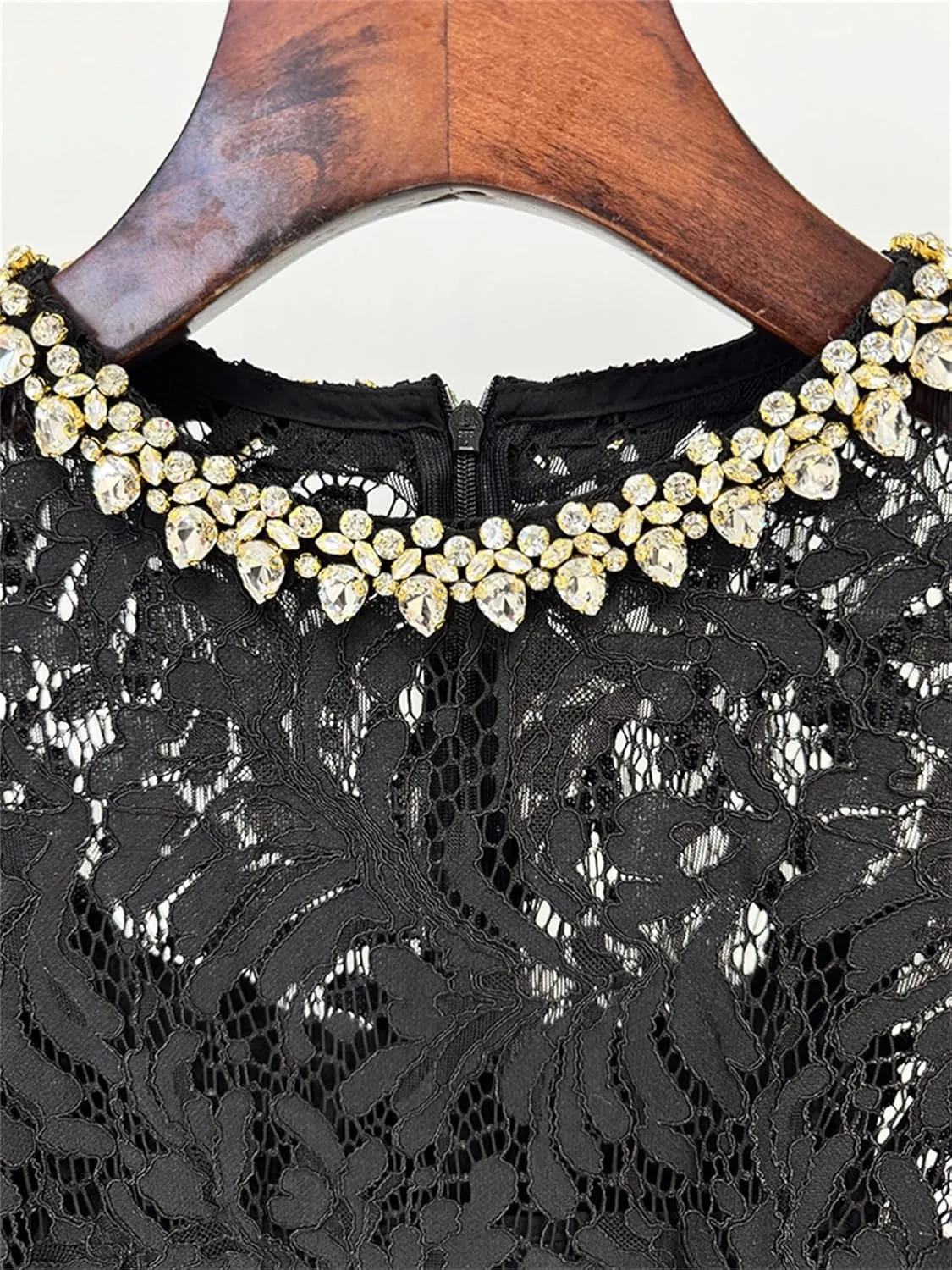 Women's 2025 Designer Lace Dress Beaded Diamond Long Sleeve Round Neck Slim Female Midi Elegant Dresses